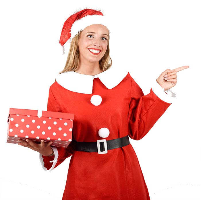 elf pointing to list of personalized Santa video benefits