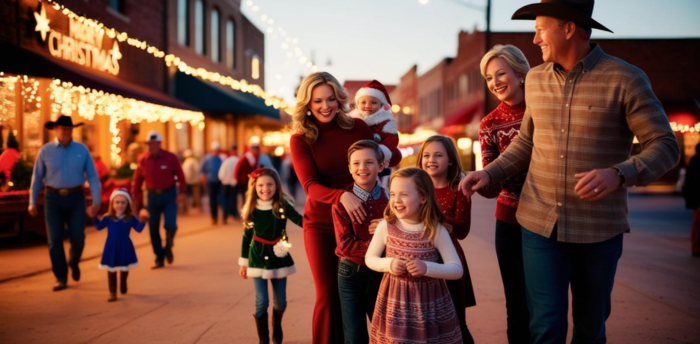 Family celebrating Christmas in a Texas small town